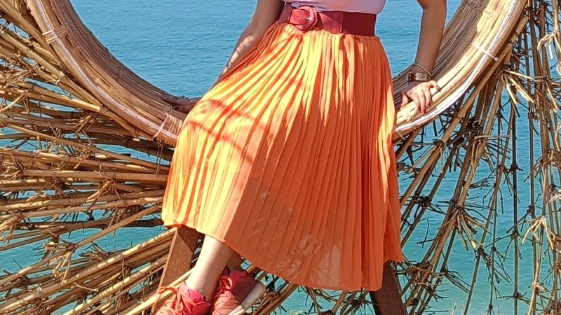 Orange Pleated Skirt