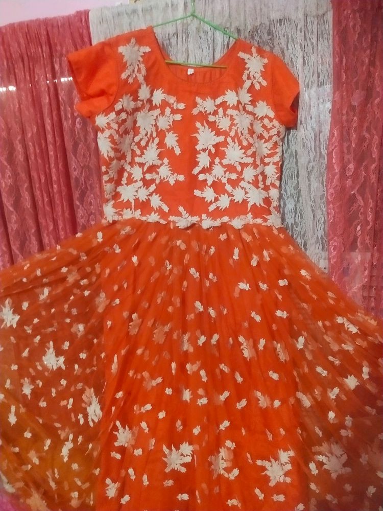 Festive Seasion Offer  Fancy  orange net gown