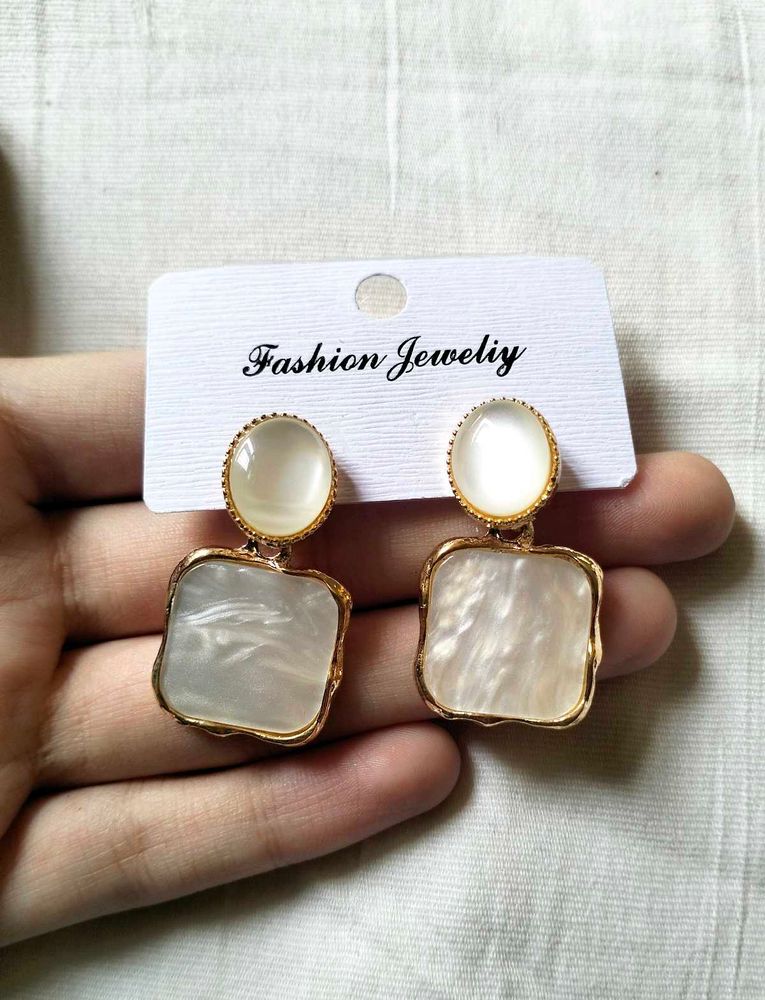 White Marble Earrings