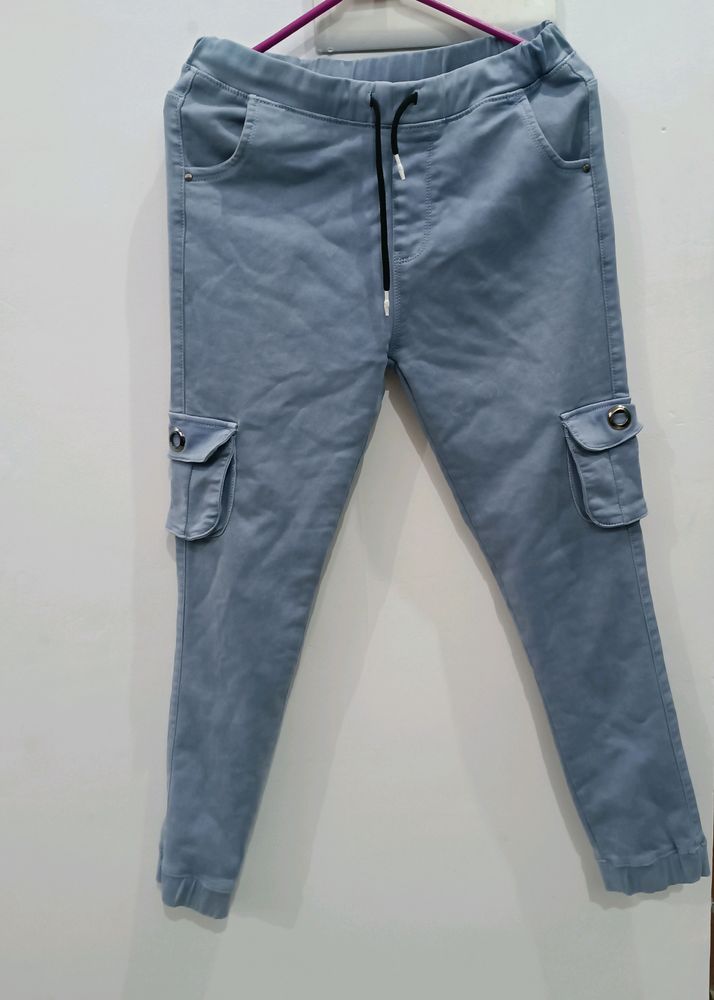 Casual Cargo Trousers For Women's Wear Blue Colour