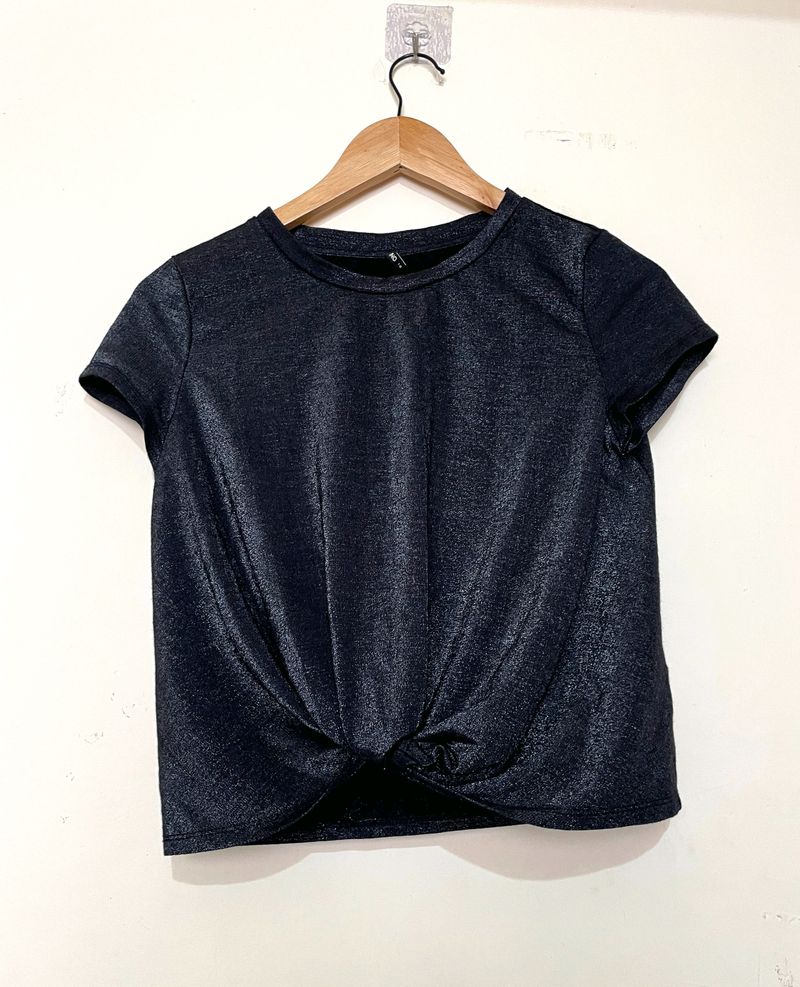 ONLY Black Knotted Shinny Top