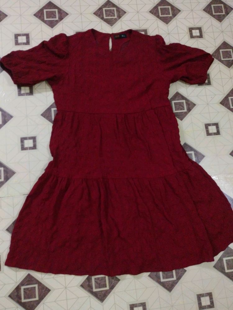 Puffed Sleeve Maroon Dress