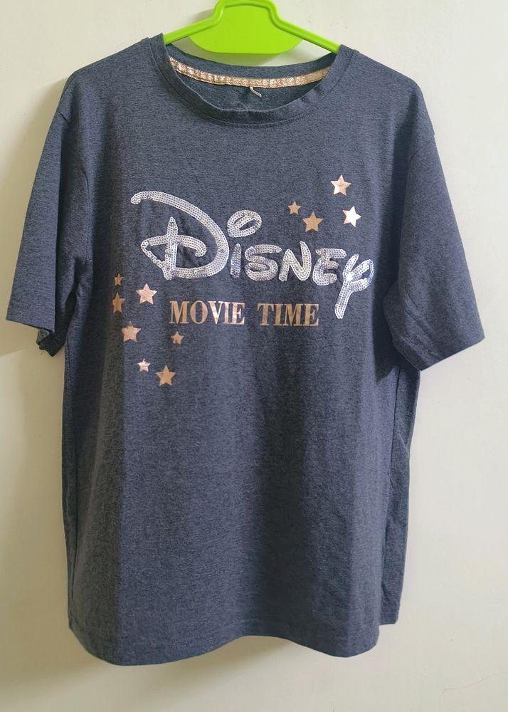 Grey Half Sleeves Disney T Shirt For Girls