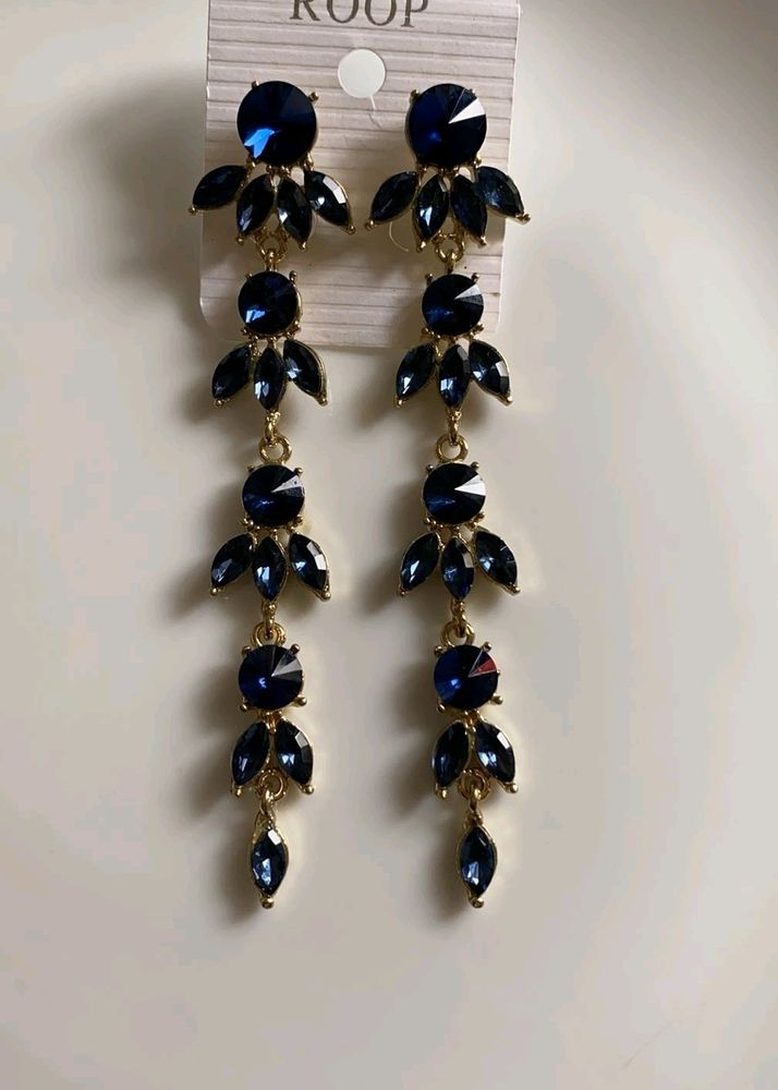 Beautiful Blue And Golden Party Wear Earrings.