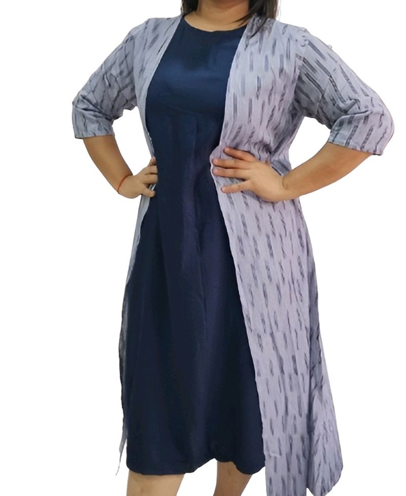 Navy Blue Printed Shrug Dress