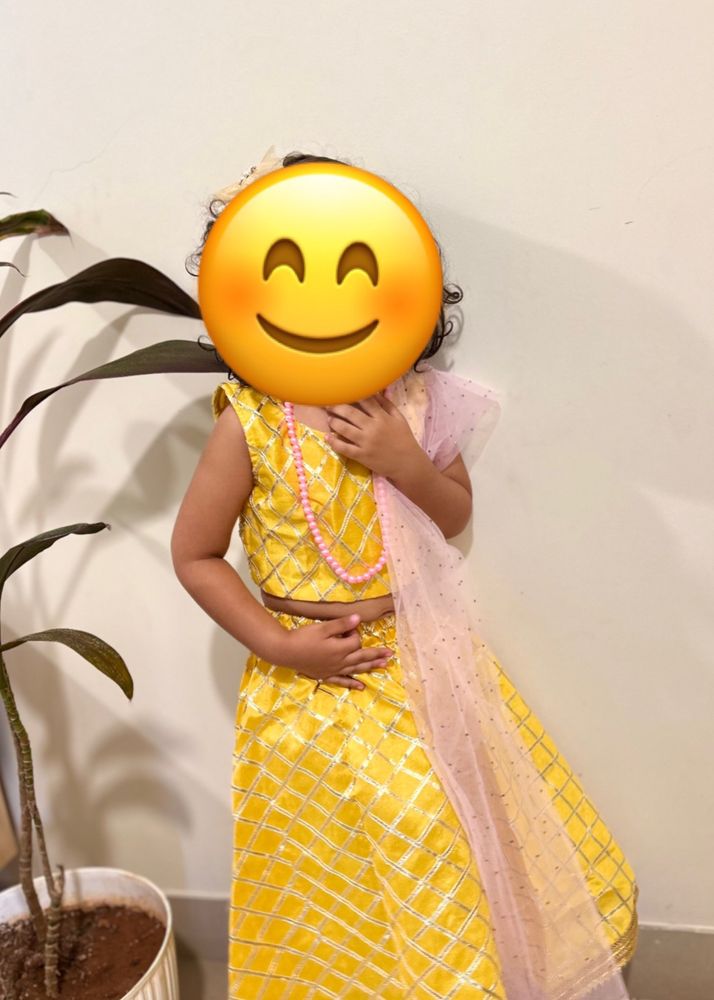 Yellow Gotta Work Lehenga For Little Girl