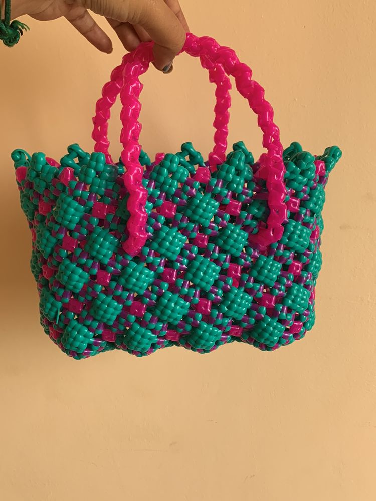 Pink With Green Small Basket