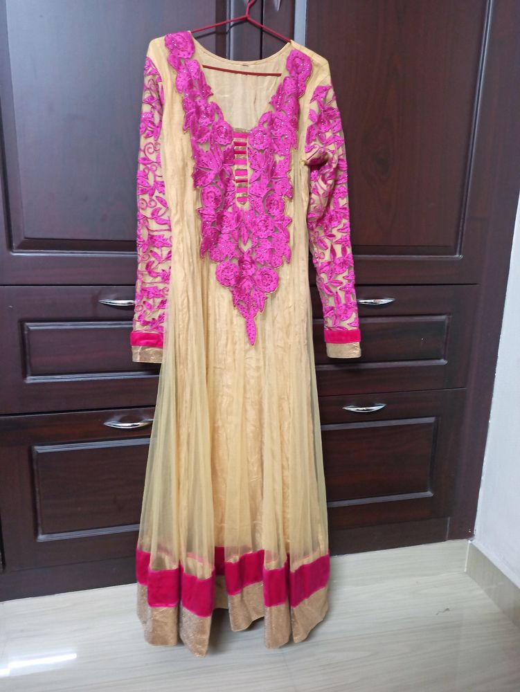 Flared Beige Pink Gown Or Anarkali