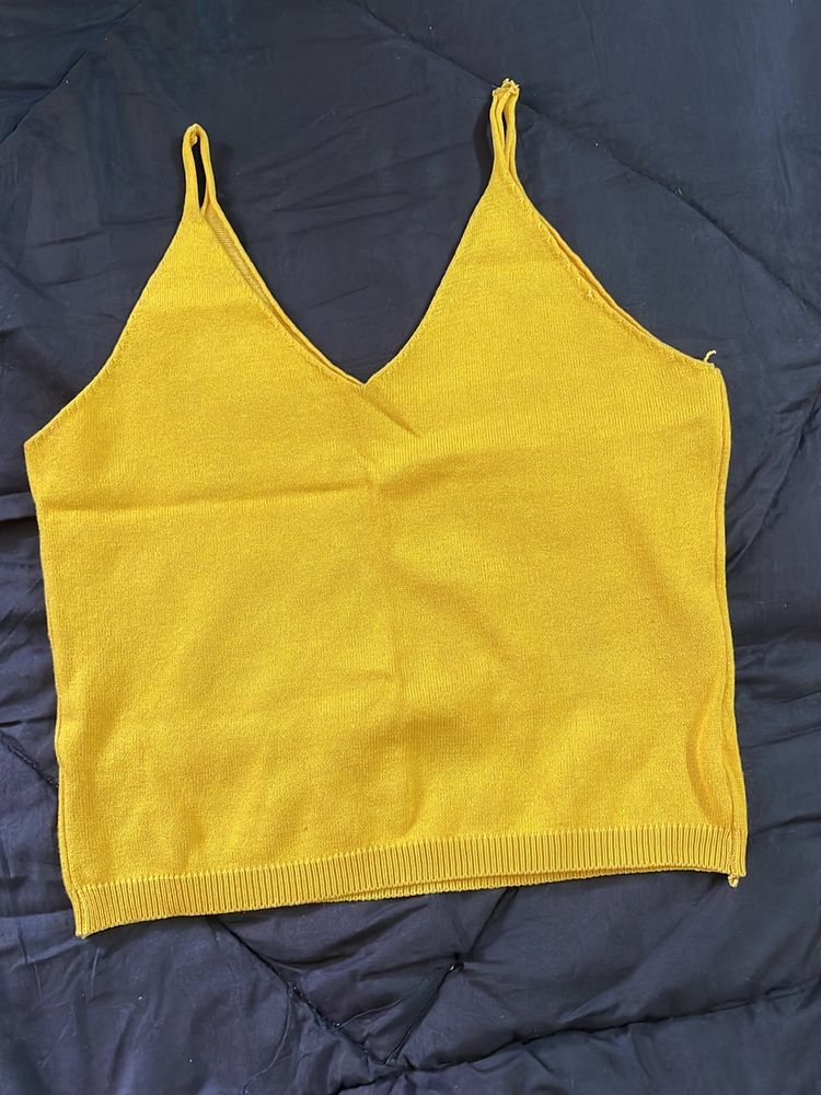 Sleeveless Crop Top In Mustard Color