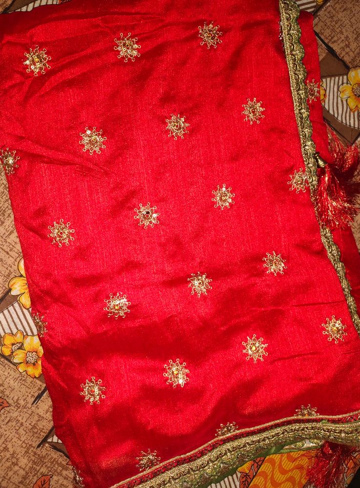 Heavy Festive Wear Red And Green Saree