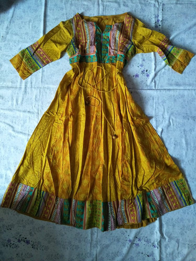 Yellow Printed Anarkali