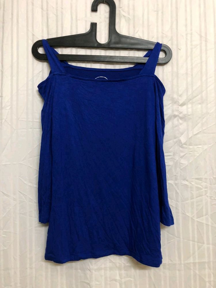 Blue Cold Shoulder Top