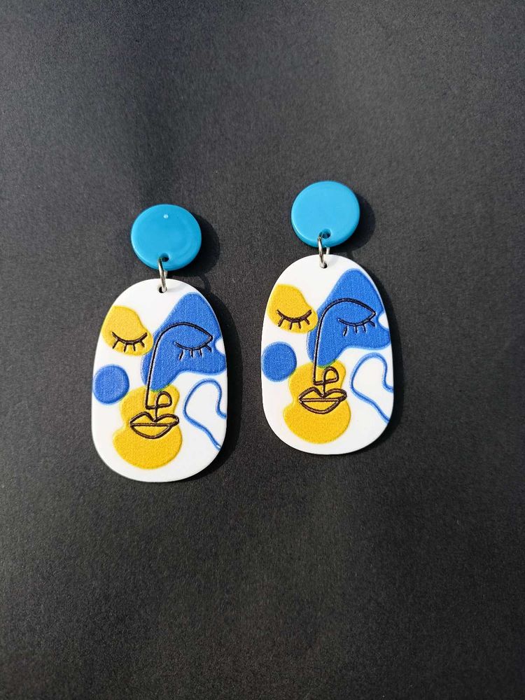 Acrylic Blue Yellow Aesthetic Earings