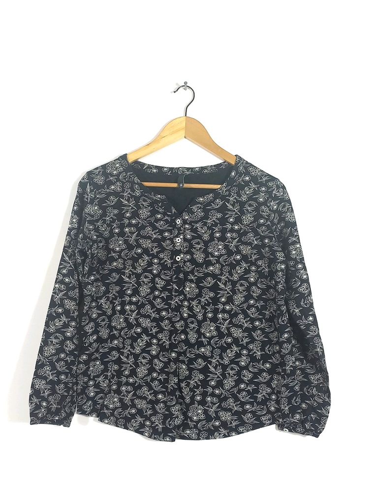 Black Printed Top Full Sleeves