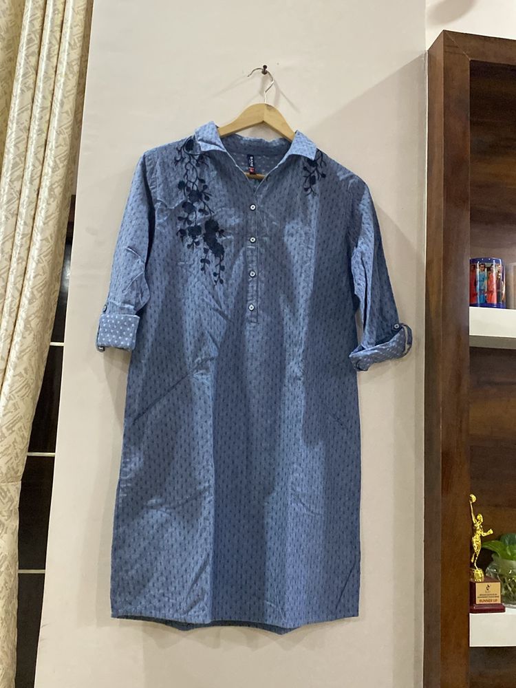 Denim blue shirt dress