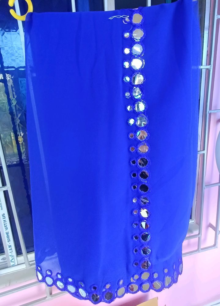 Beautiful Blue Gorgette Saree For Women