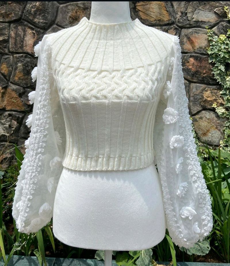 Sheer Sleeve Knitted Sweater