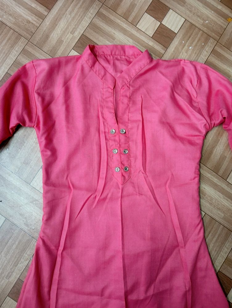 Pink A Line kurti Knee Length