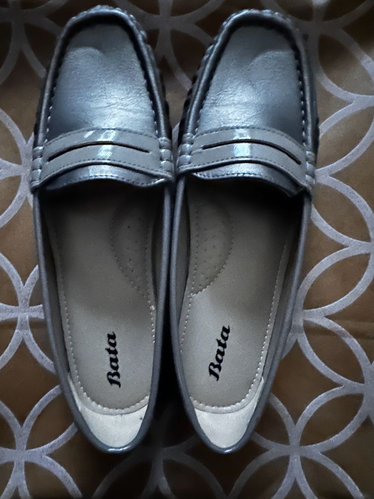 Bata Loafers (silverish Golden In Color)