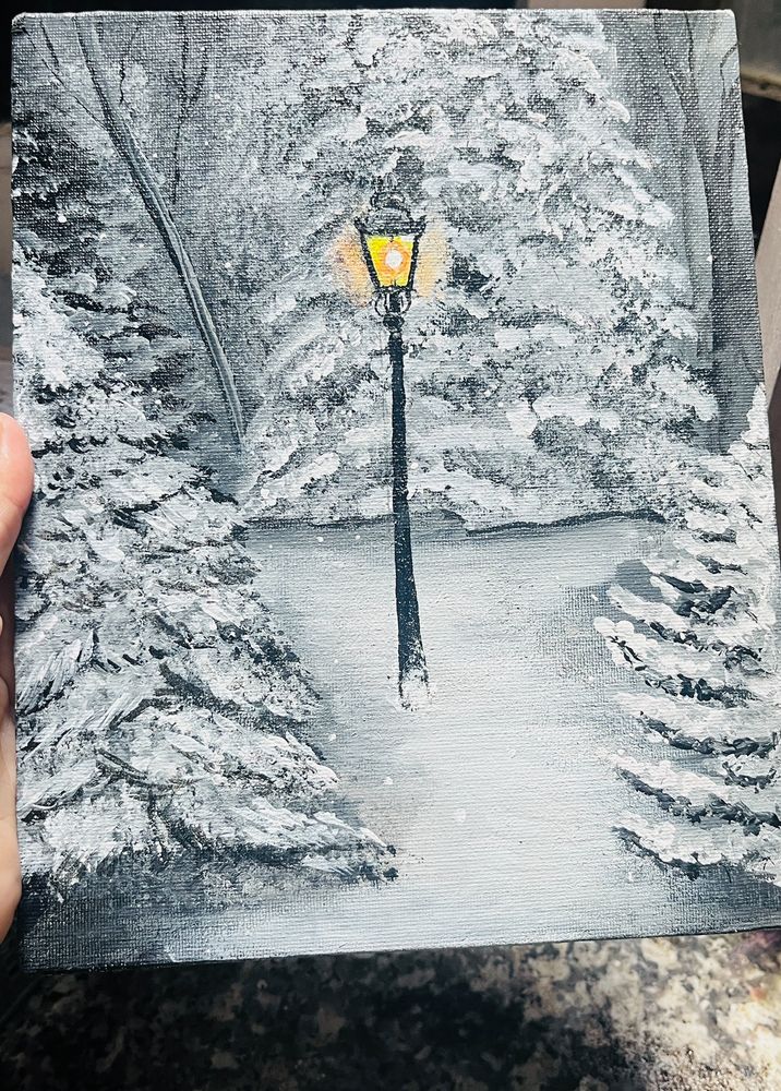 Snow Fall Painting On Canvas.