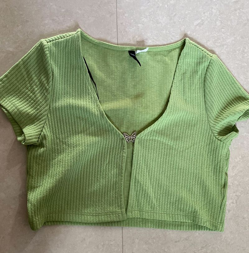 H&M butterfly crop top (green)