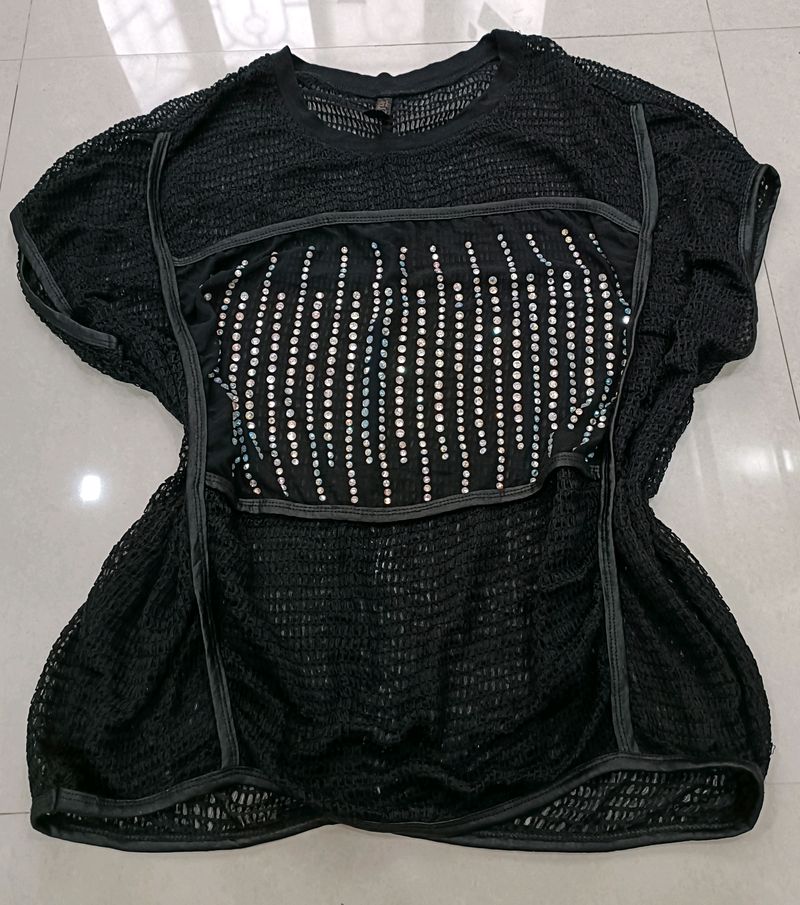 Diamond Studded Mesh Top