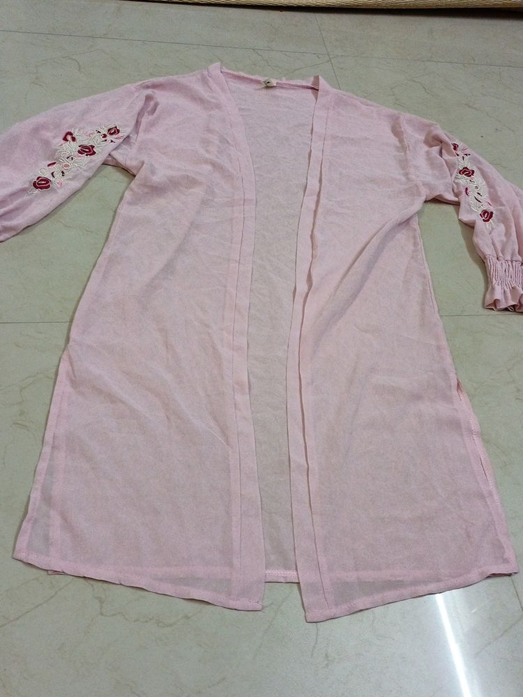 Pink Colour Shrug With Embroidery Designs