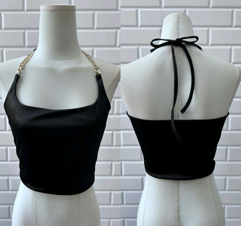 Tie Back Chain Halter Top (Black)