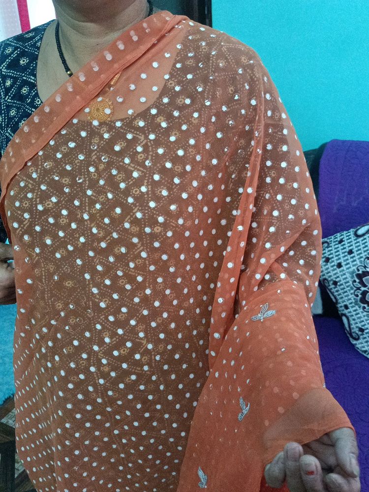 Beautiful Orange Net Saree