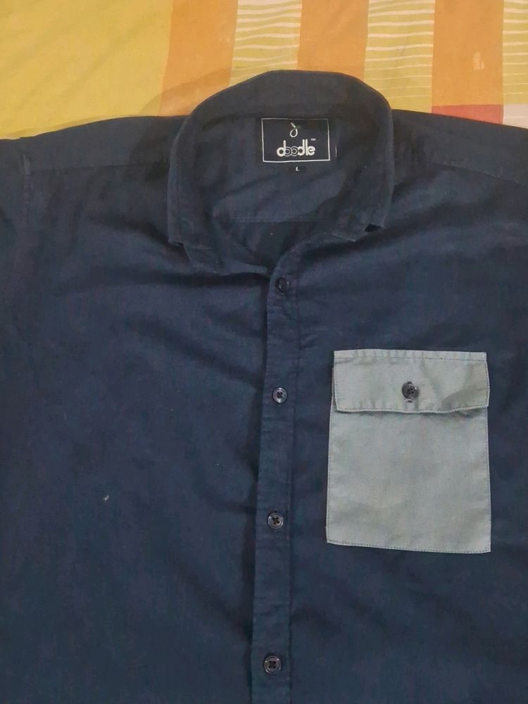 Doodle Navy Blue One Side Pocket Shirt