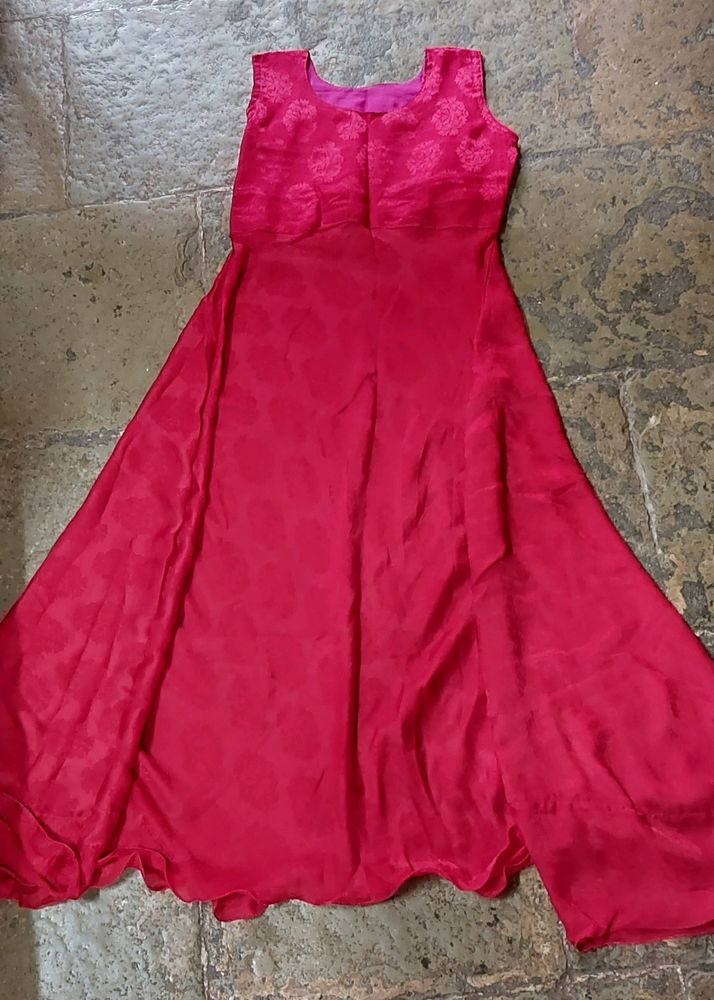 Red Self Designed Gown