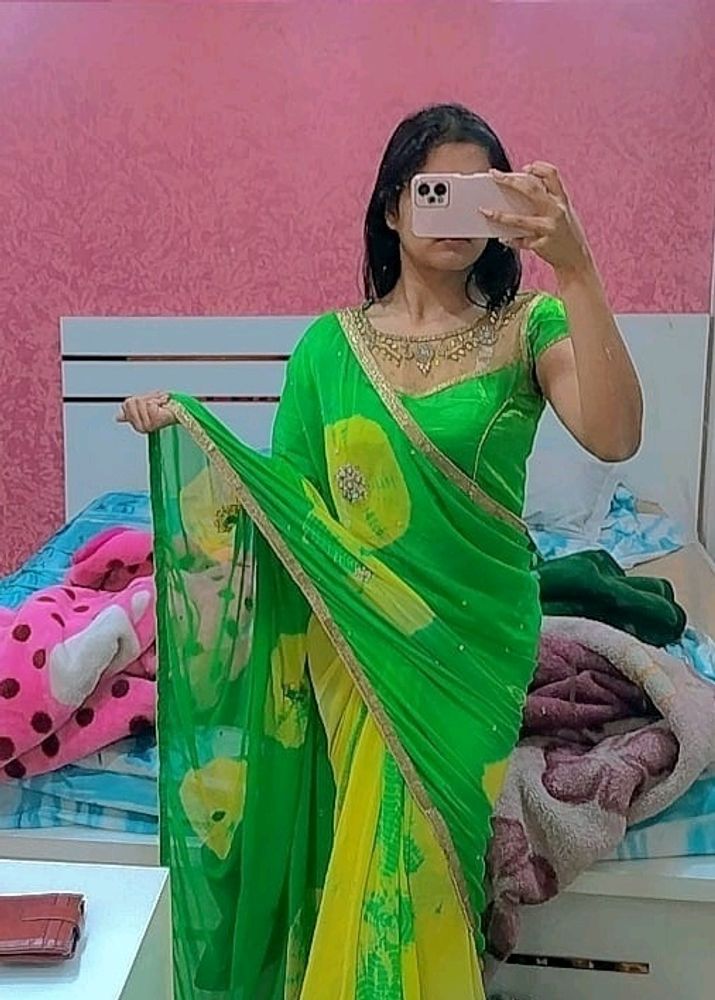 Pure Chiffon Green Heavy Saree