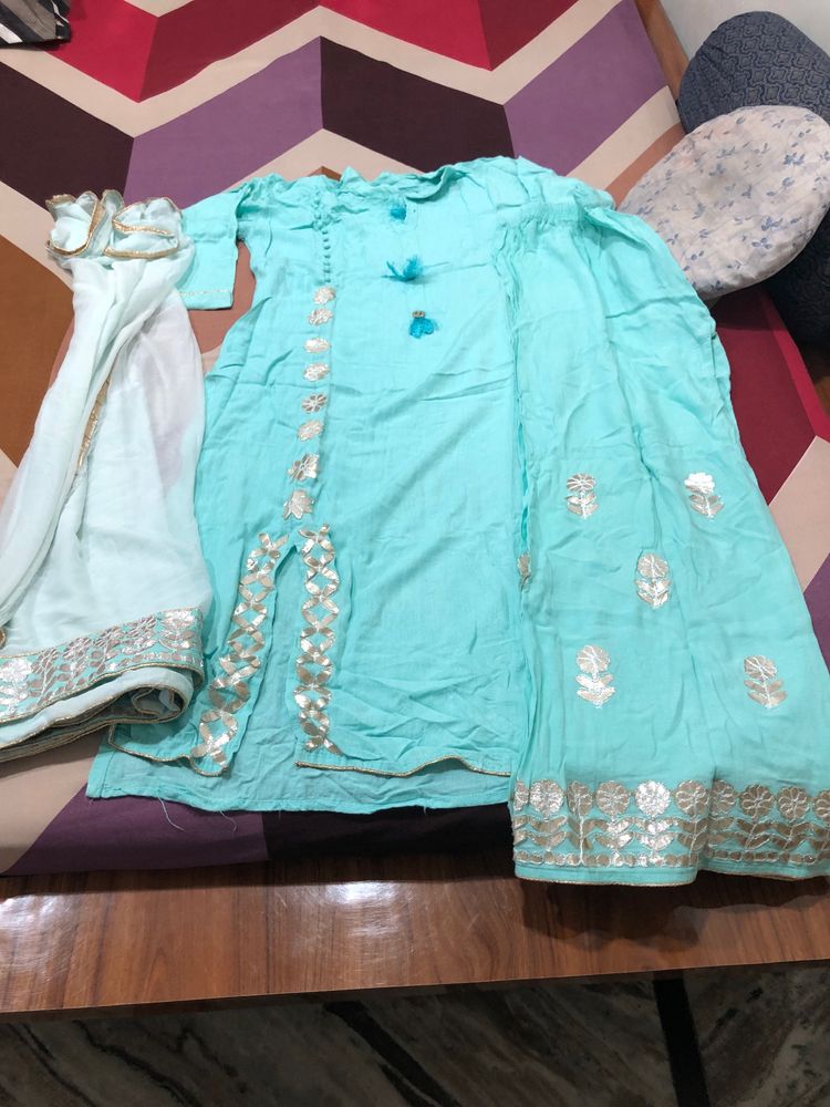 Skyblue Palazzo Suit Set Wid Dupatta