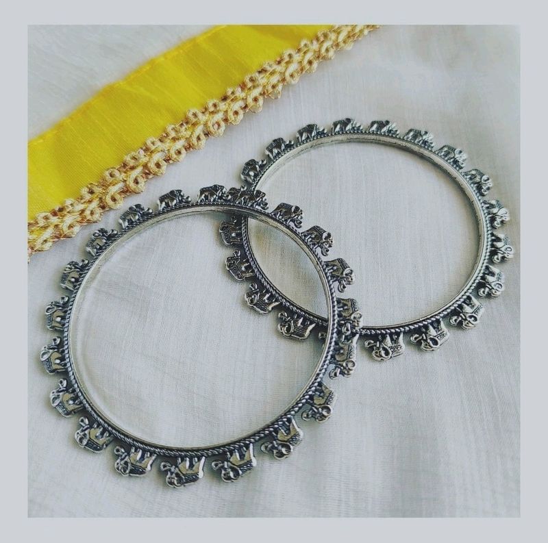 Oxidized Plated Elephant Design Bangles