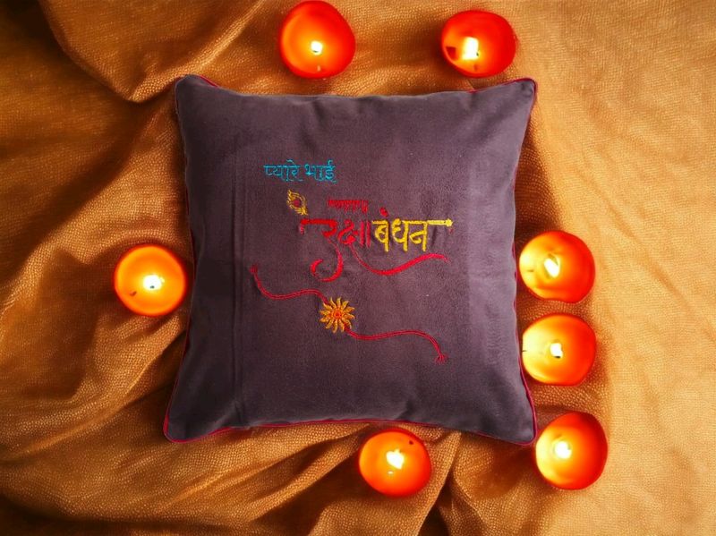 Rakhi Cushion Cover Embroidery