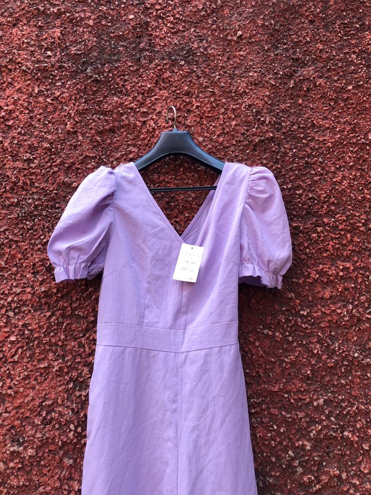 Retro Aesthetic Lavender jumpsuit with puff sleeve