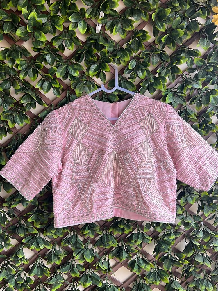 PINK COLOR PEARL AND CUTDANA EMBROIDERY BLOUSE