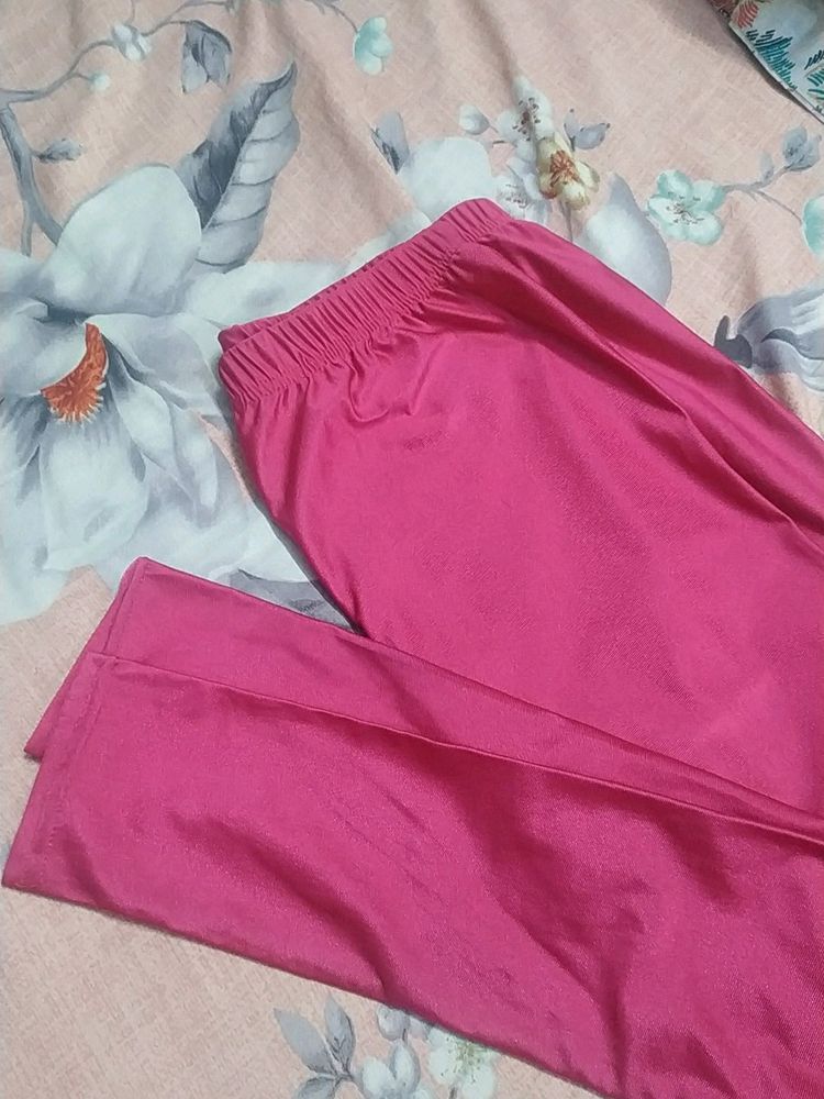 Pink Colors Satin Leggings, Worn Twice, No Flaws