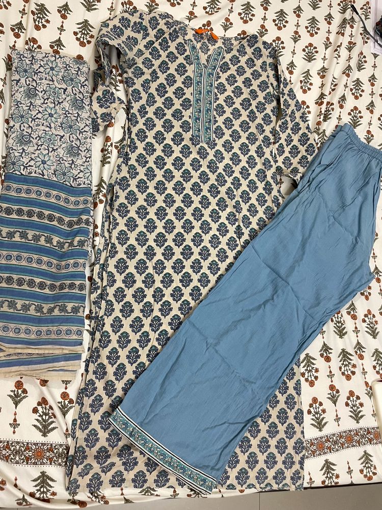 Blue Cotton Kurta set -INDO ERA