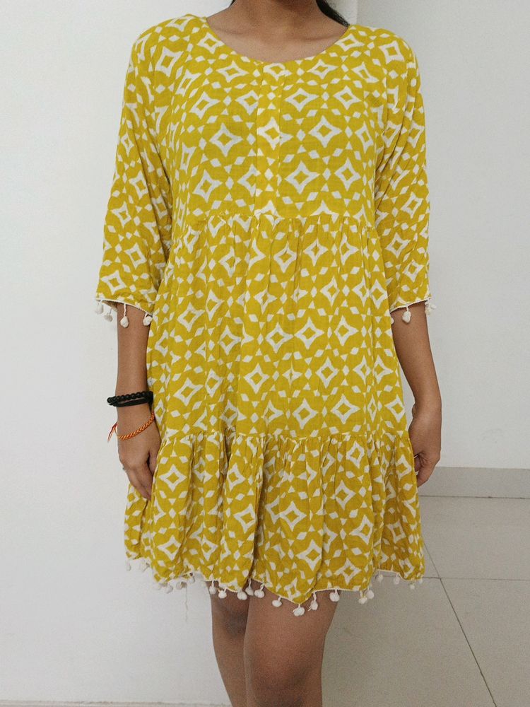 A-line Yellow Mini Dress