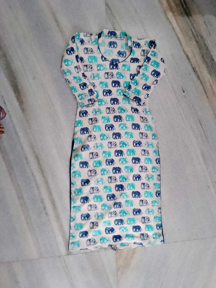 Pure Cotton Elephants Motifs Kurta