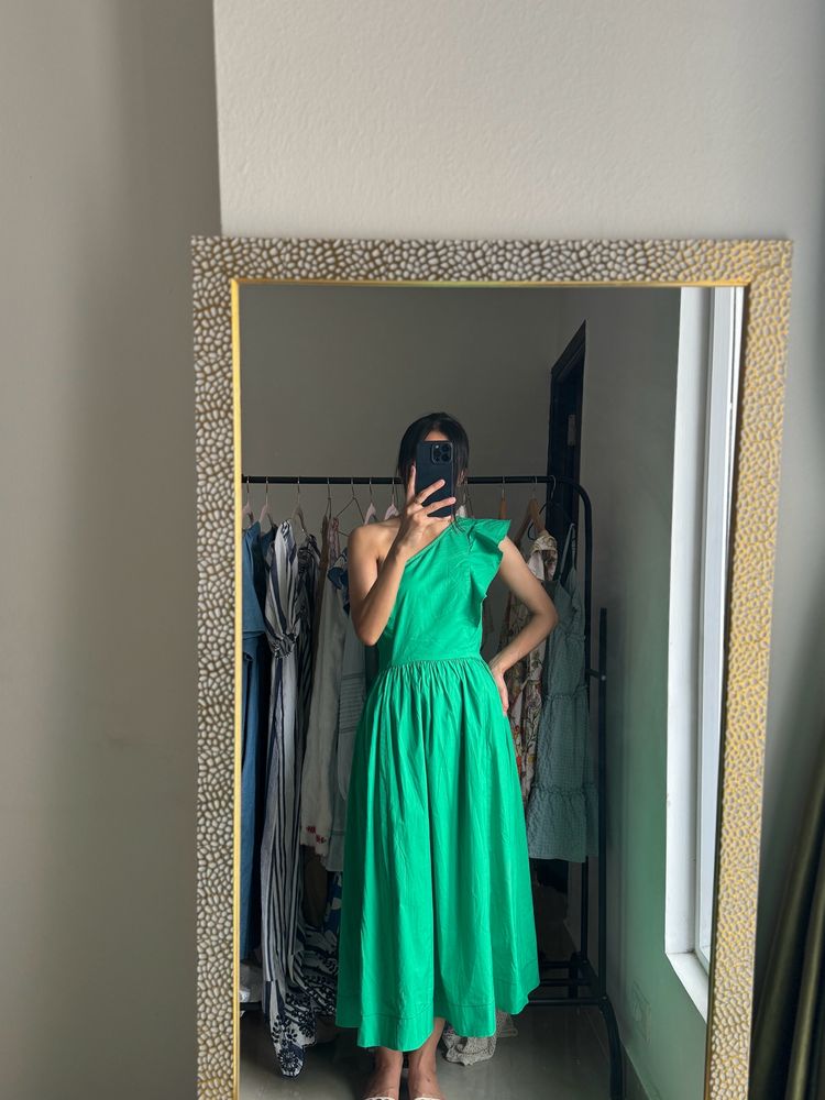 One Shoulder Emerald Green Maxi Dress