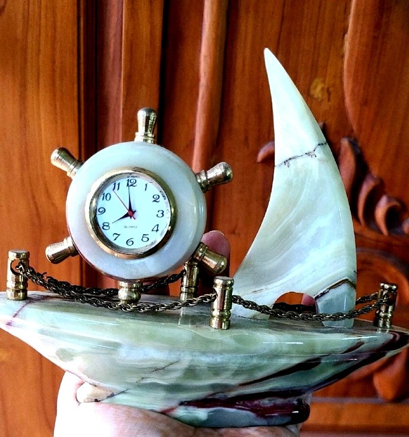 Beautiful Marble Ship Paperweight Home Decor