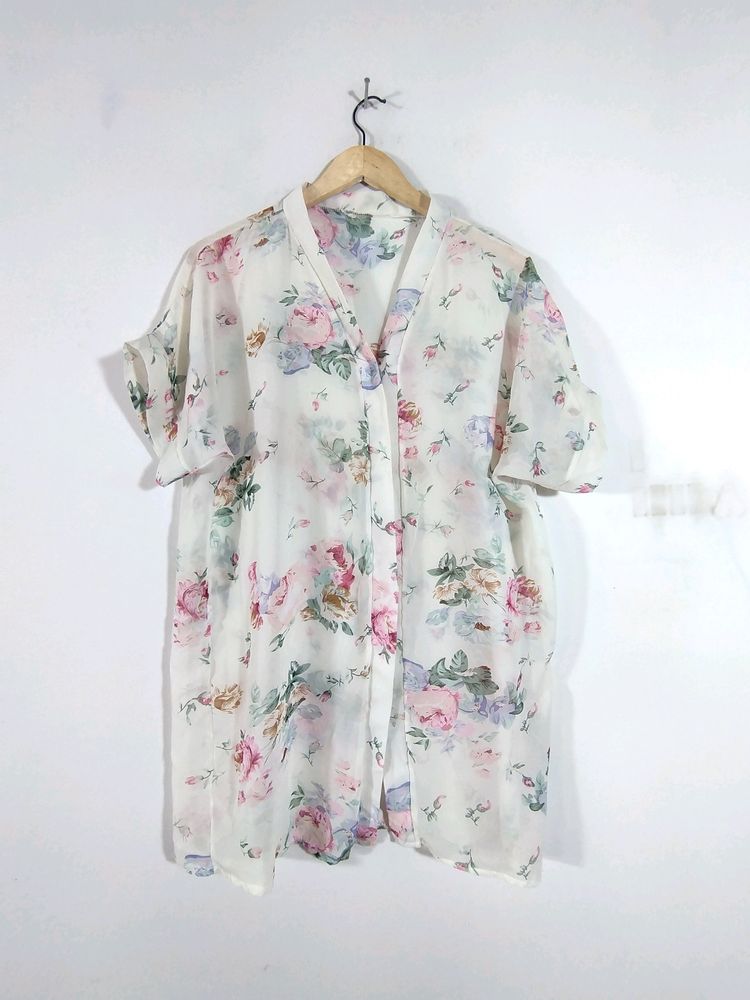 White Floral Print Top (Women's)