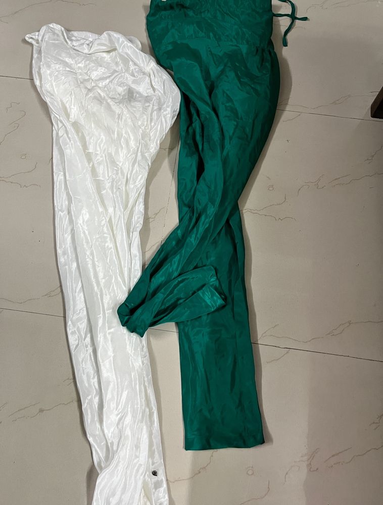 Neww 2 Combo Satin Silk Salwar Green And White