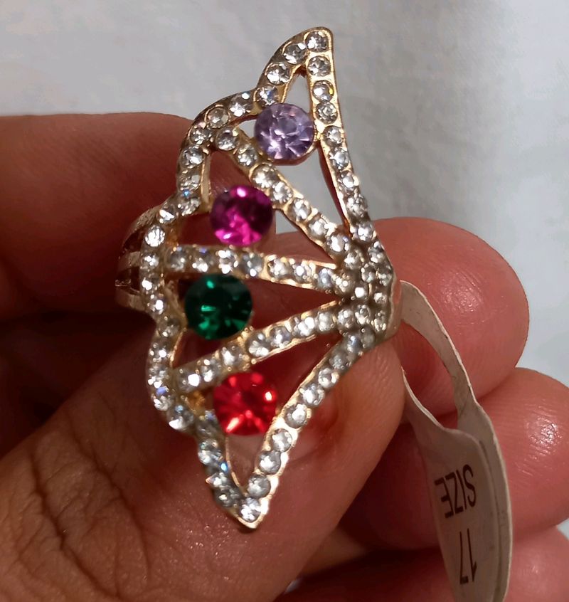 Size 17 Multi Color AD Stone Ring Like New