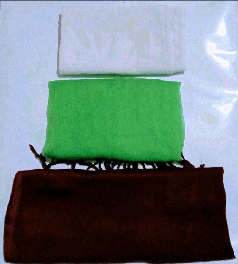 1 Winter Stole,2 Pure Cotton White & Green Dupatta