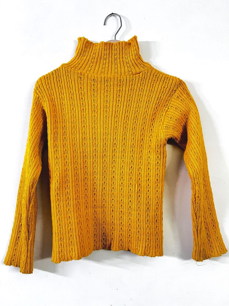 High Neck Woman Sweater In Mustard Colour