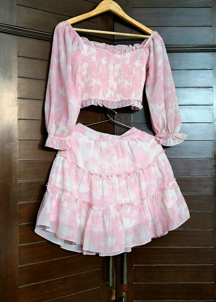 AND Pink Tie Dye Co-ord Set With Top Flared Skirt