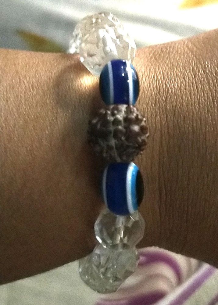 Rudraksha With Crystal and Evil Eye Design Bracele